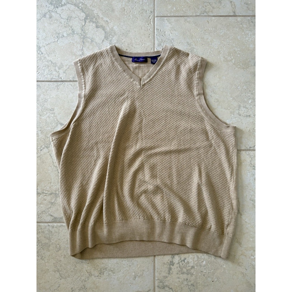 Alan Flusser Classic Mens V Neck Tan Cotton Sweater Vest Size XXL Small Spot